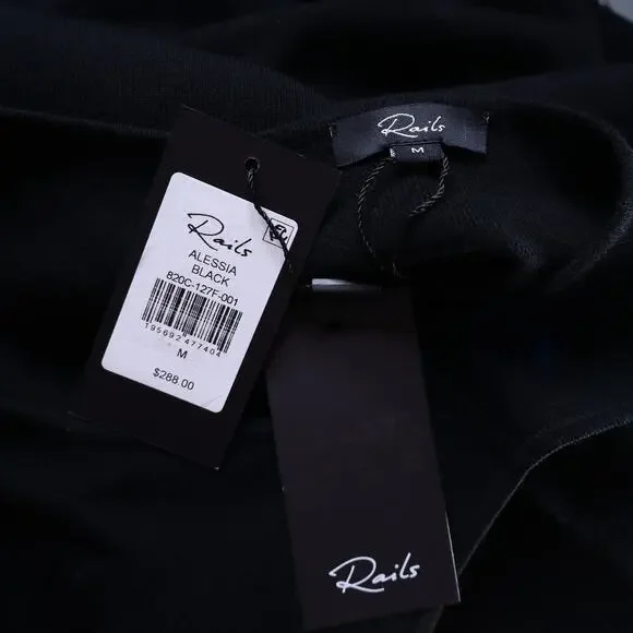 RAILS NEW Alessia A-Line Maxi Dress Black Mesh Pleated Heavy Knit Women's M - Picture 9 of 11